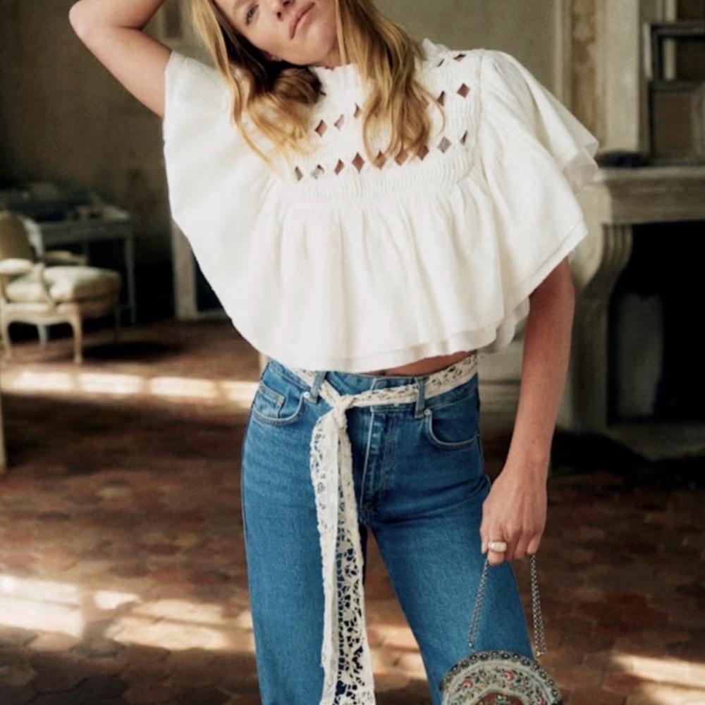 Sezane Milline Ecru Blouse size US 4 FR 36